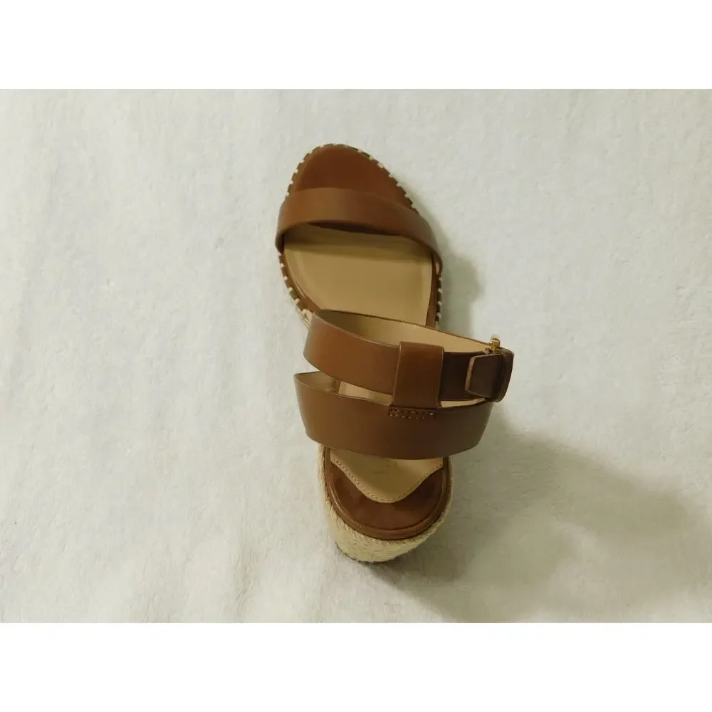 W614 Ralph Lauren Brown Hilarie Burnished Leather Espadrille Sandals Size 8M - Picture 4 of 5